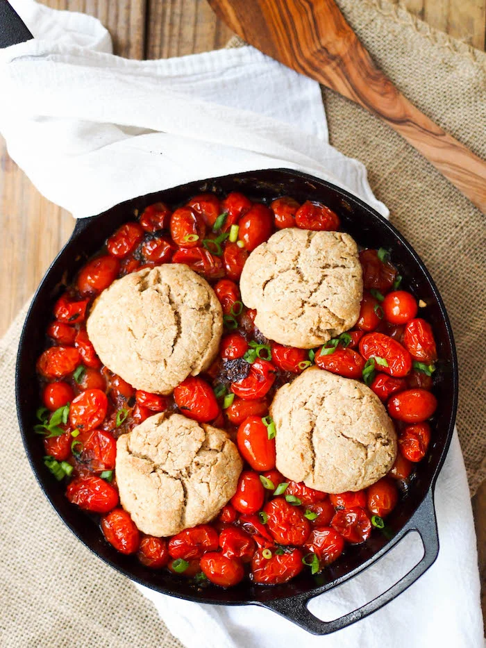 Savory Tomato Cobbler with Whole Grain Yogurt Biscuits