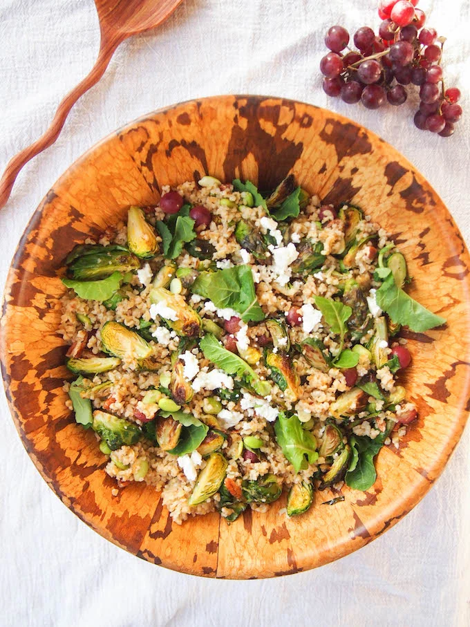 Fall Freekeh Salad with Roasted Grapes and Brussels Sprouts