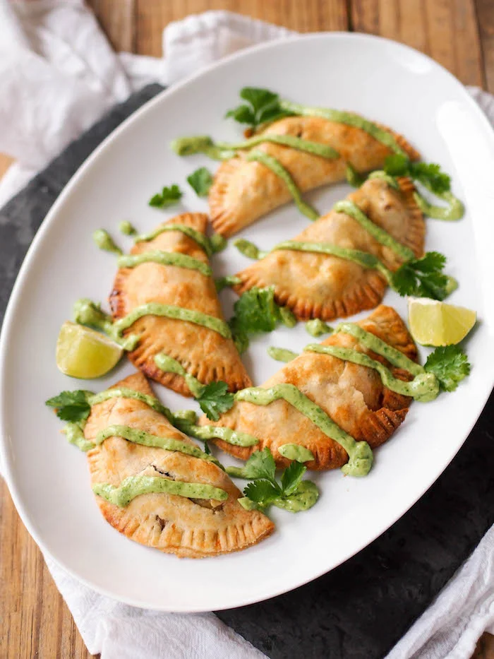 Potato, Corn and Goat Cheese Empanadas with Avocado Chimichurri