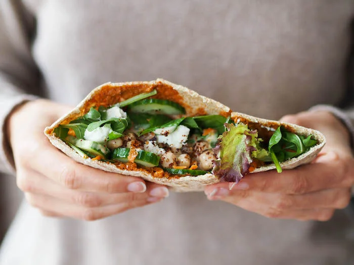 Pita with Yogurt Chickpeas and Muhammara