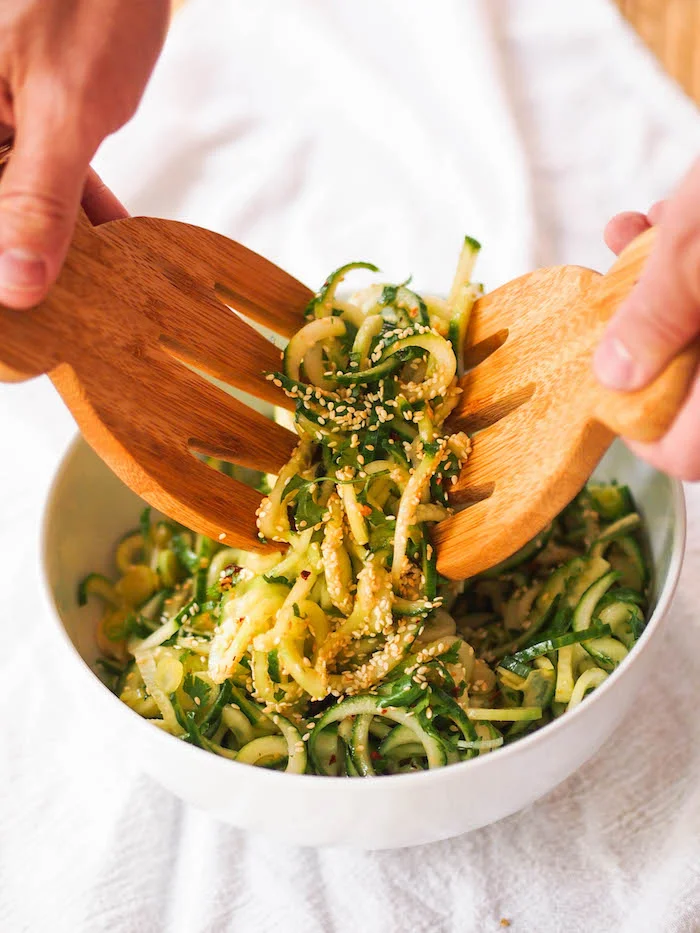 Spiralized Cucumber Salad with Soy-Sesame Dressing