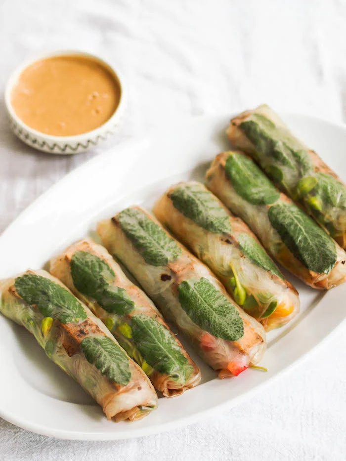 Black Garlic Tofu and Mango Spring Rolls with Peanut Dipping Sauce