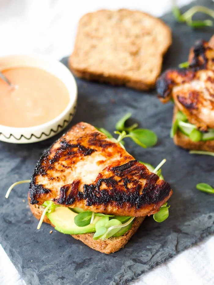 Miso Grilled Chicken Sandwich with Sriracha Mayo