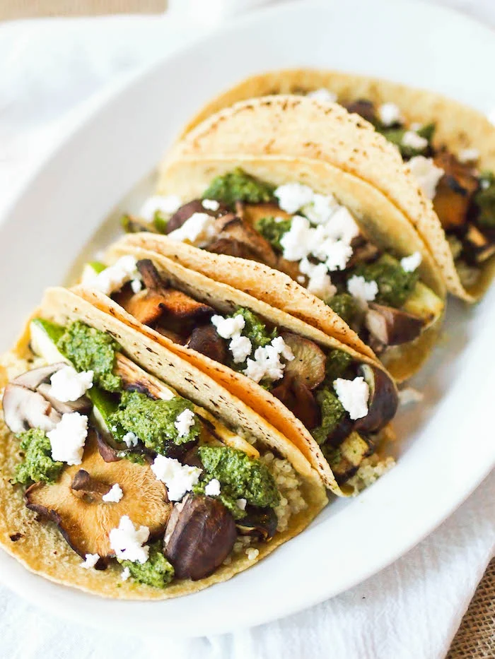 Grilled Vegetable and Quinoa Tacos with Cilantro Pesto