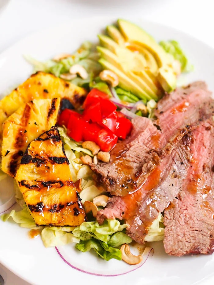Steak Salad with Grilled Pineapple and Sesame-Miso Dressing