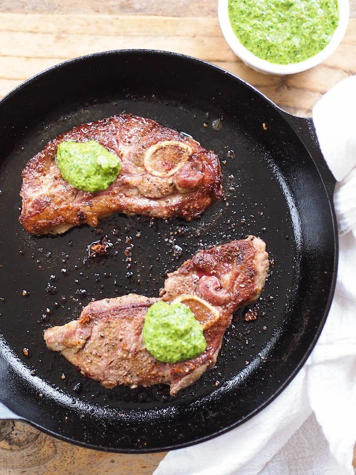 Pan Seared Lamb Chops with Green Harissa