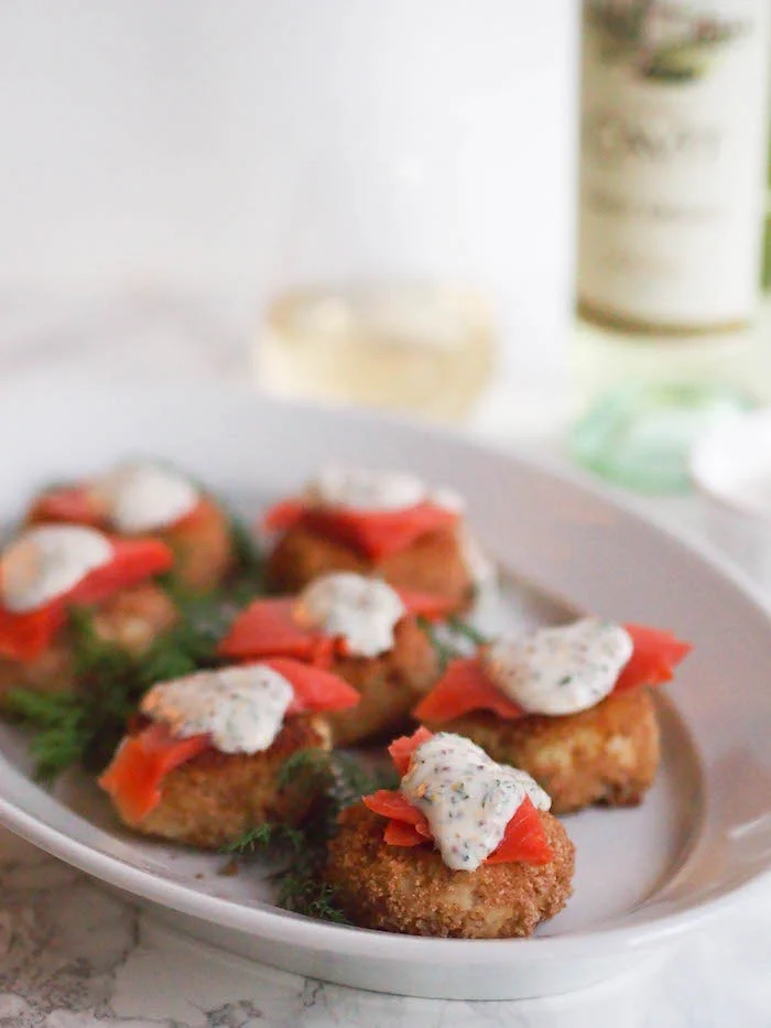 Potato Cakes with Smoked Salmon and Yogurt-Dill Sauce