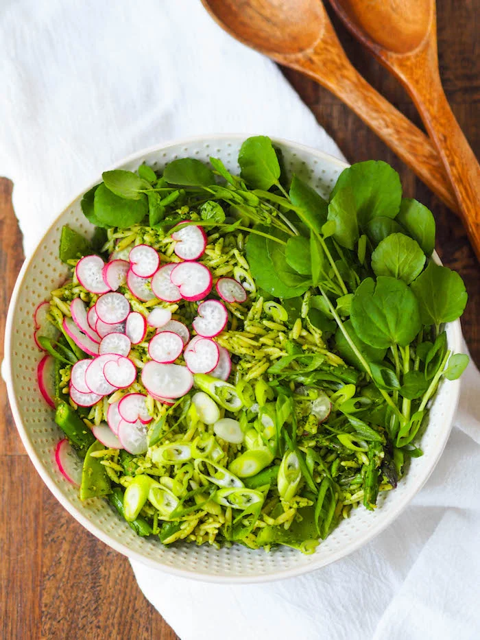 Spring Pasta Salad with Dill Frond and Radish Green Pesto