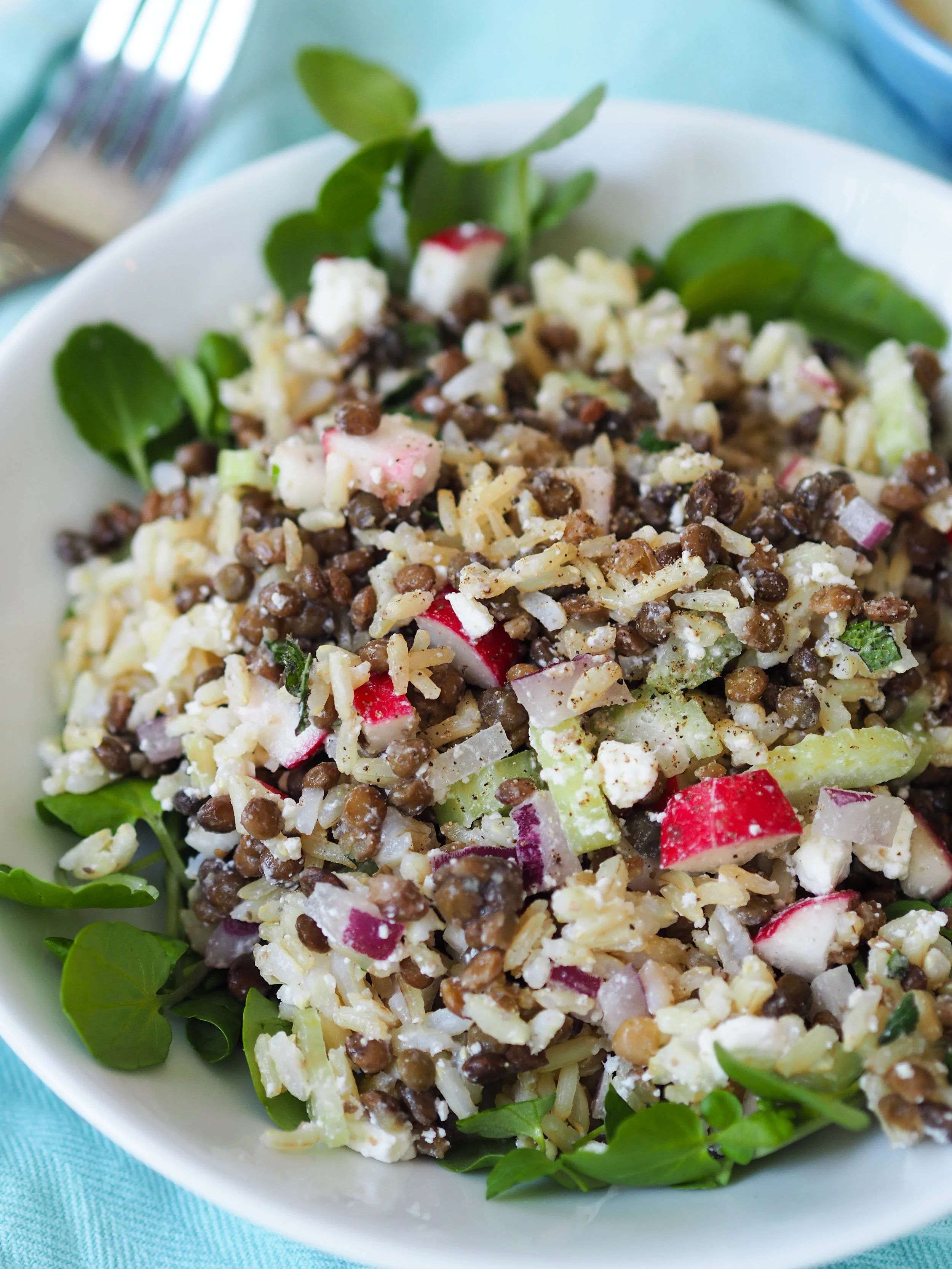 Crunchy Lentil and Brown Rice Salad with HoneyCitrus Tahini Dressing