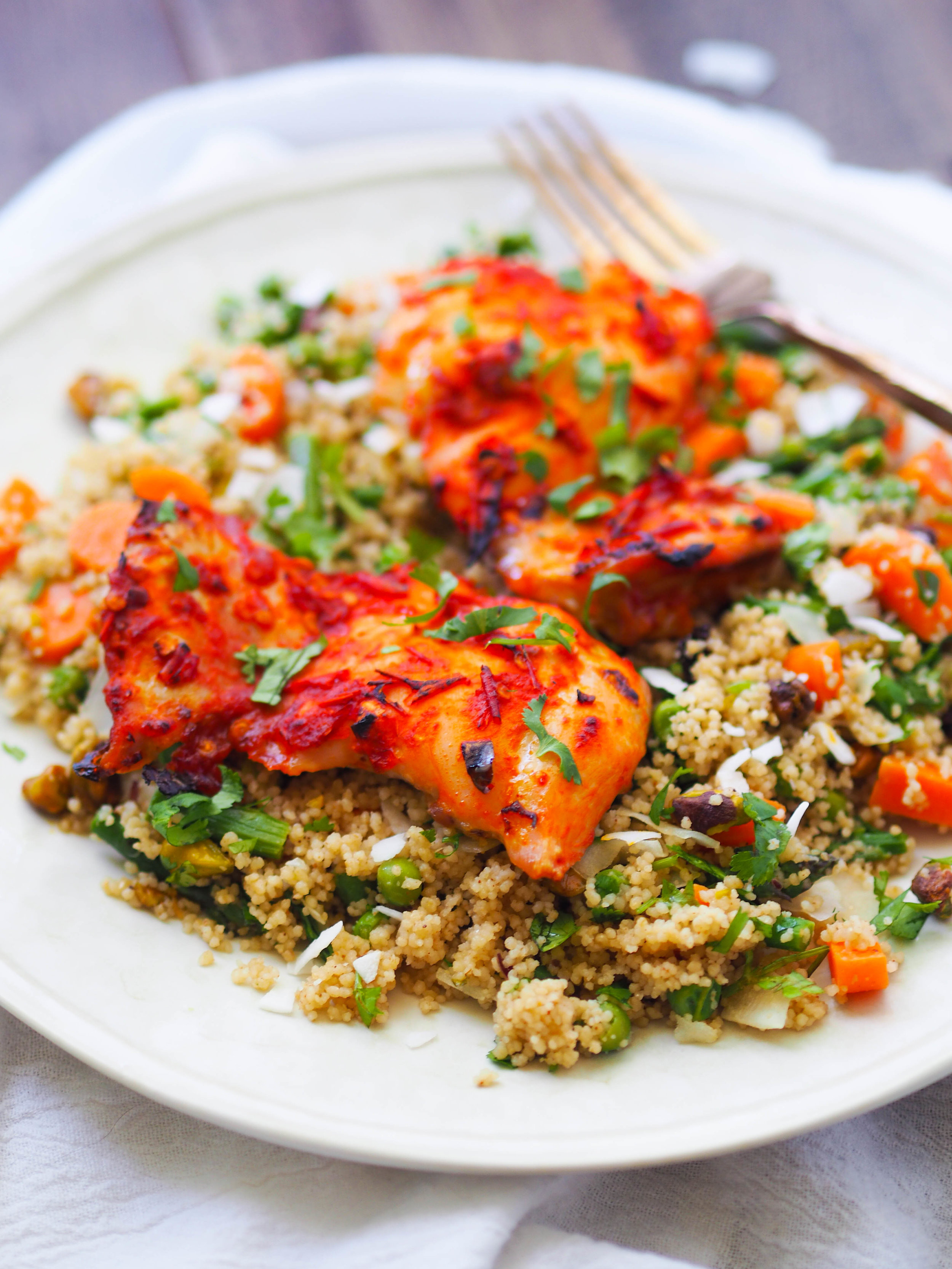 Spring Vegetable Coconut Couscous with Harissa Chicken — Registered ...