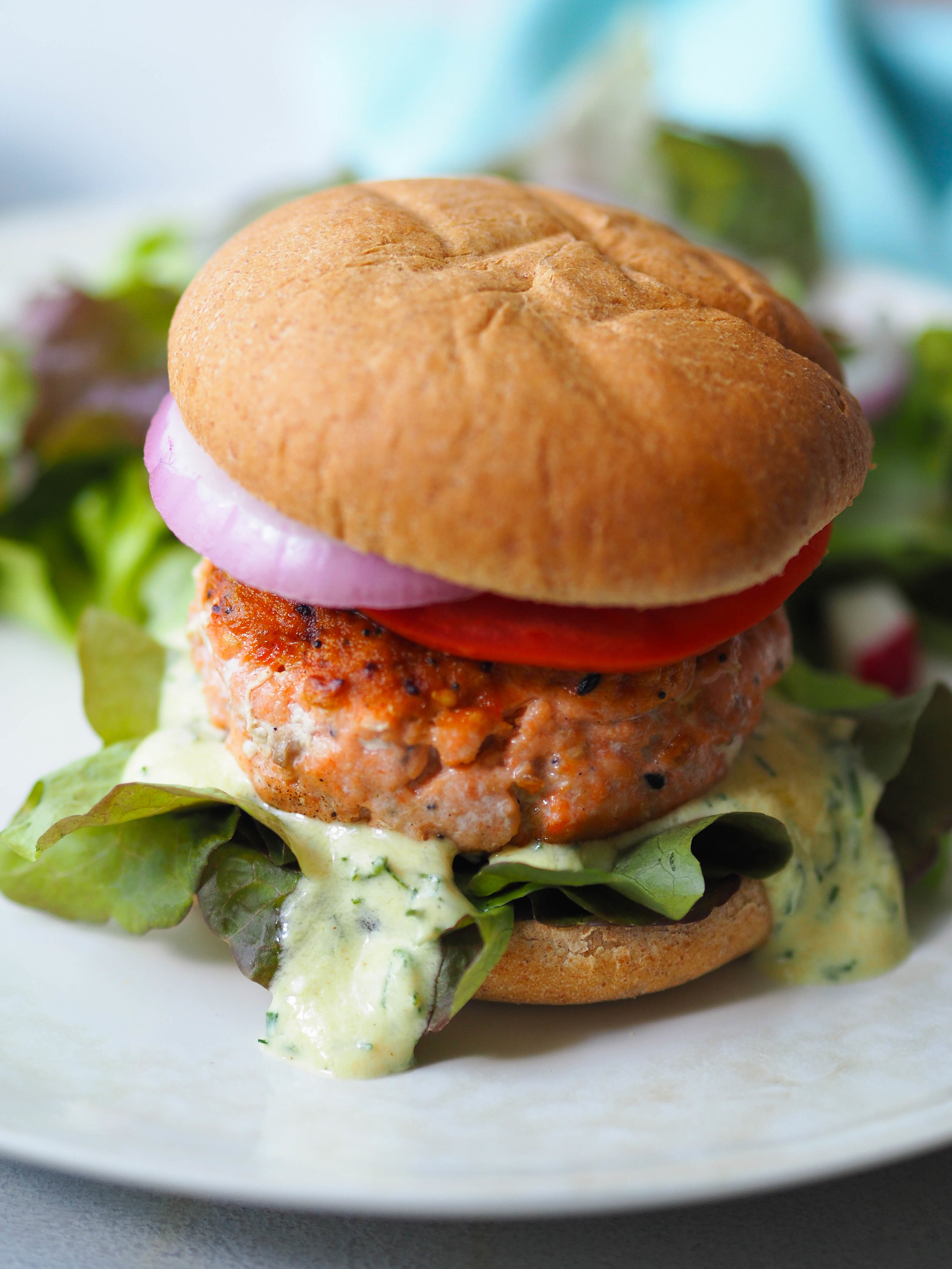Everything Bagel Salmon Burger With Creamy Mustard Dill Sauce Registered Dietitian Columbia Sc Rachael Hartley Nutrition