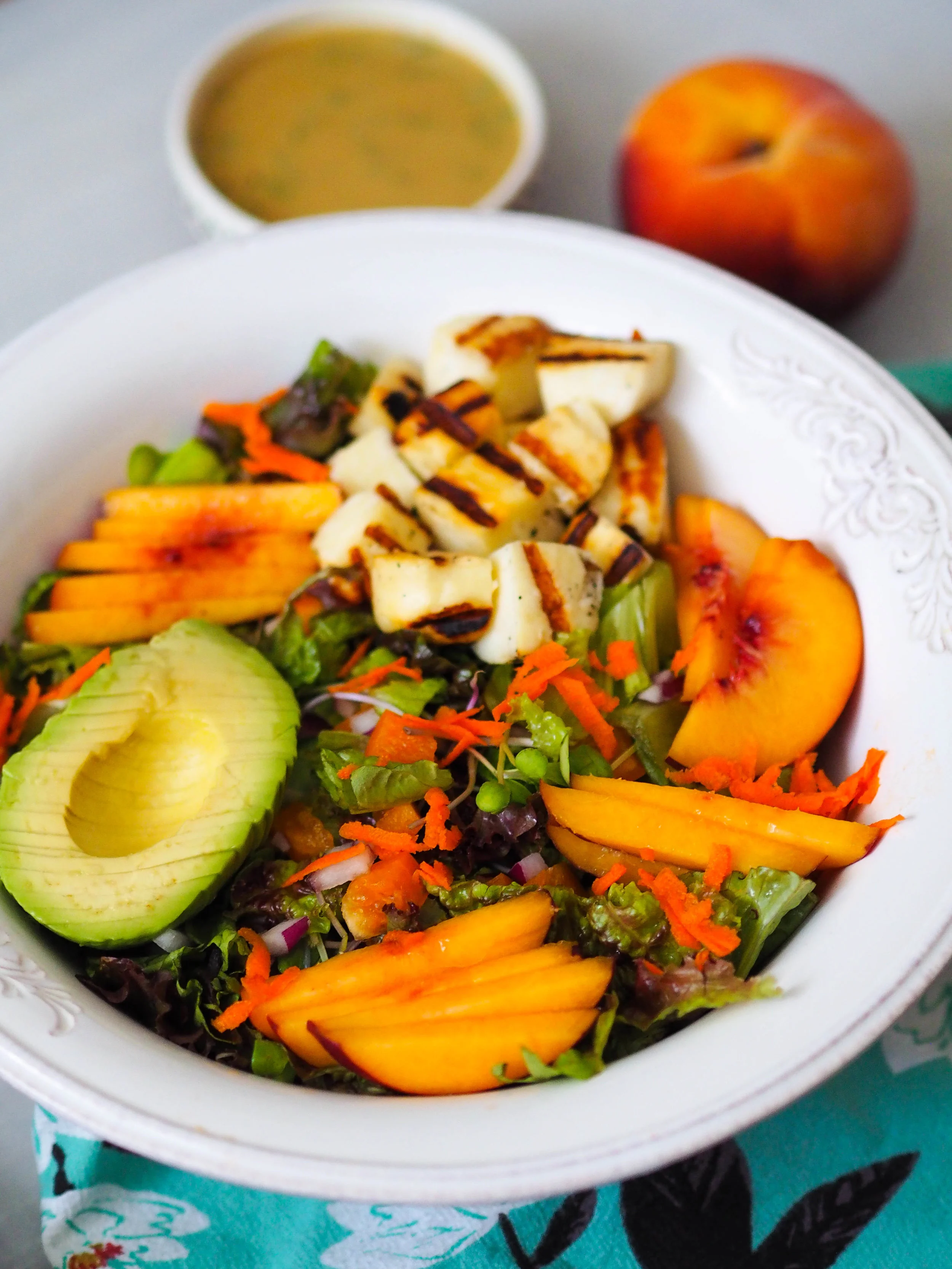 Grilled Halloumi and Peach Salad with LemonTahini Dressing — Registered Dietitian Columbia SC