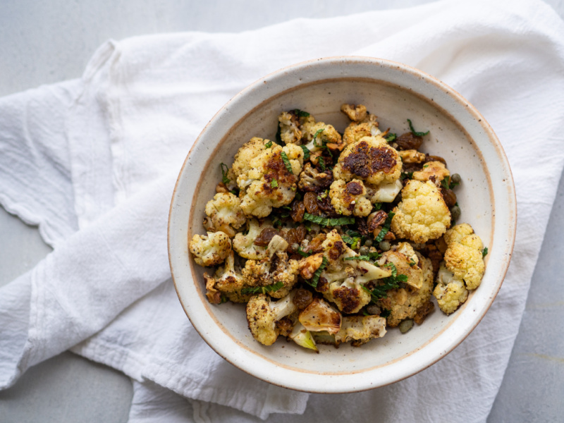 Easy Za'atar Roasted Cauliflower with Golden Raisins