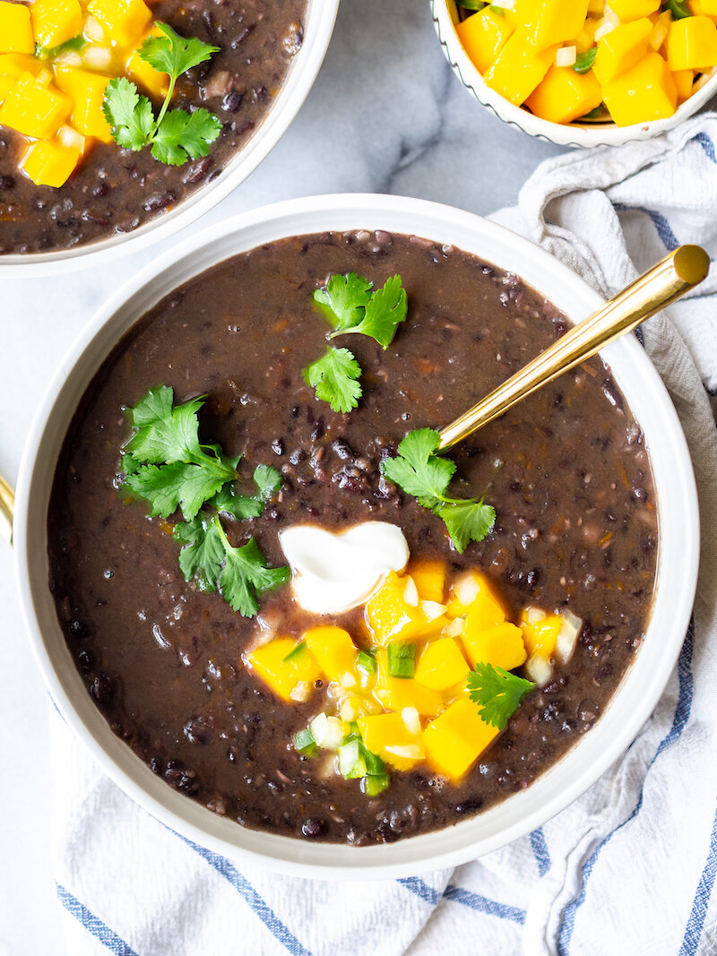 Instant Pot Black Bean Soup with Mango Salsa