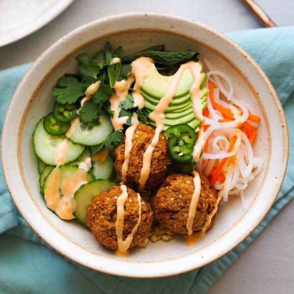 Banh Mi Bowl with Lemongrass Tofu Meatballs