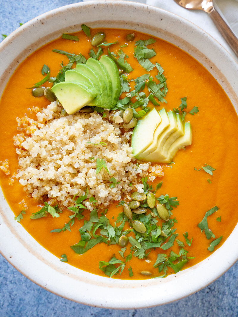 Vegan Creamy Tomato Carrot Soup with Red Curry