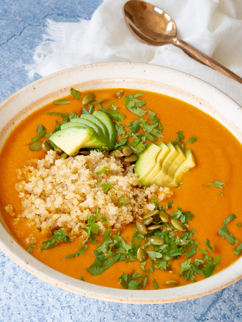 Dairy Free Creamy Tomato Carrot Soup with Red Curry