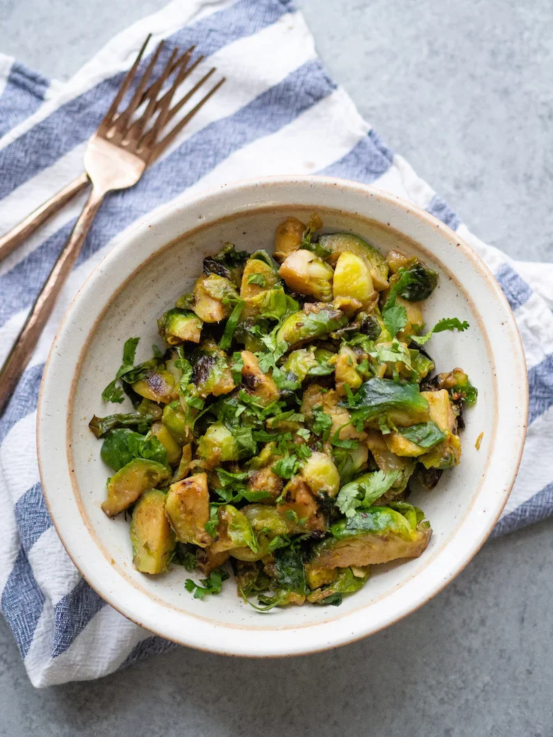 Maple Miso Glazed Brussels Sprouts