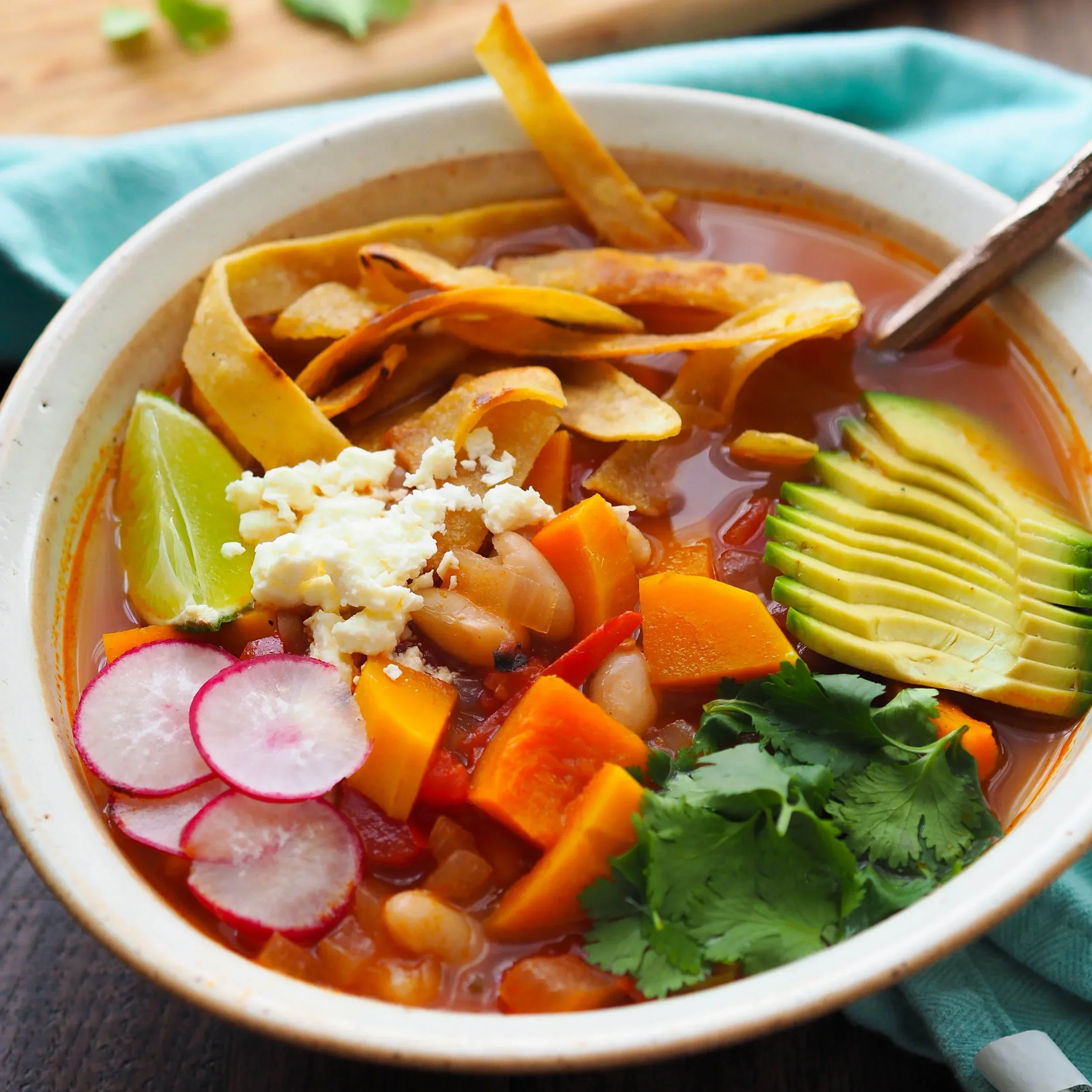 Vegetarian Tortilla Soup with Butternut Squash