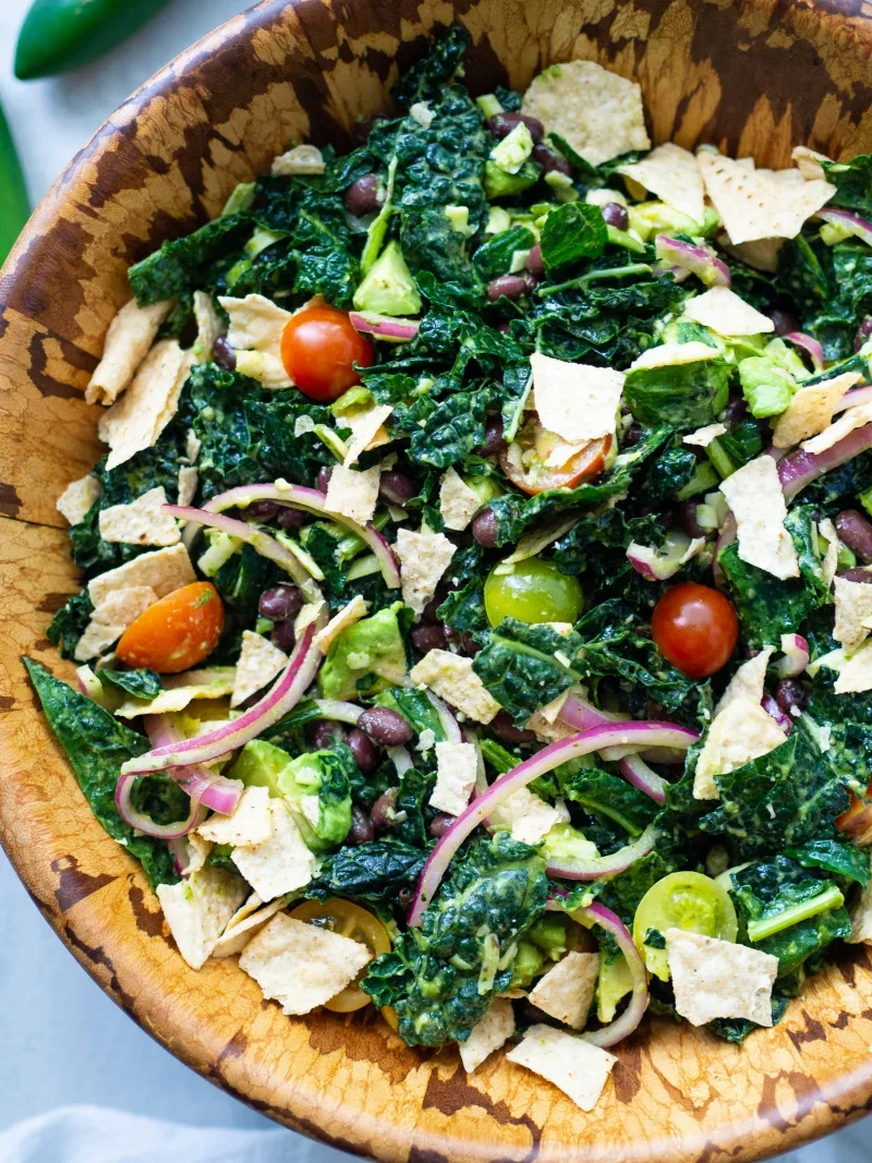 Kale Tortilla Salad with Jalapeno-Lime Dressing