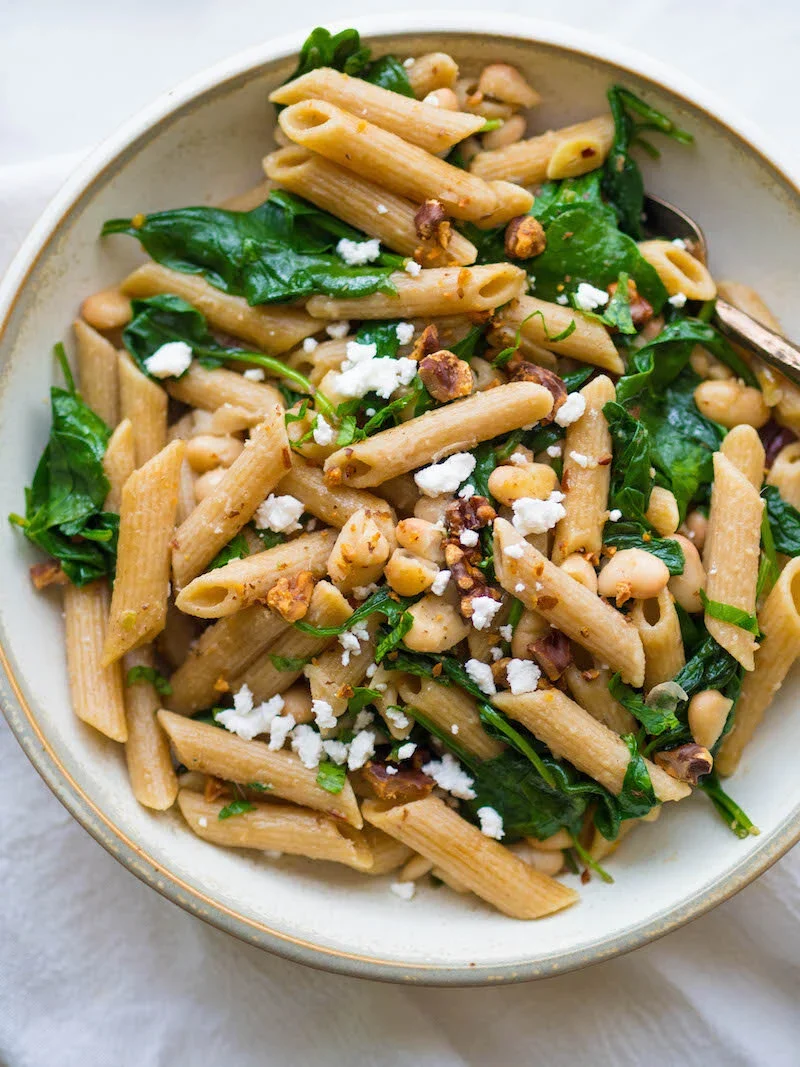 Garlicky Spinach and White Bean Pasta