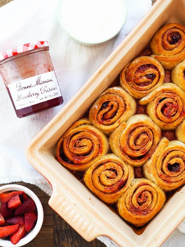 Strawberry Spiral Rolls with Greek Yogurt Frosting