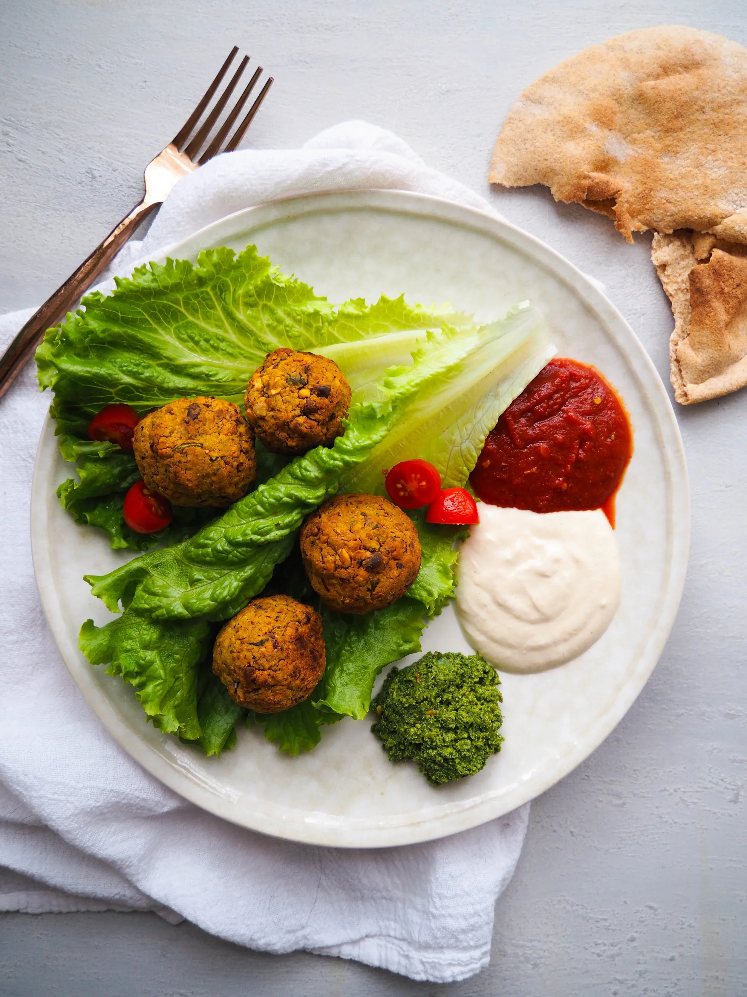 Baked Green Falafel with Three Dipping Sauces