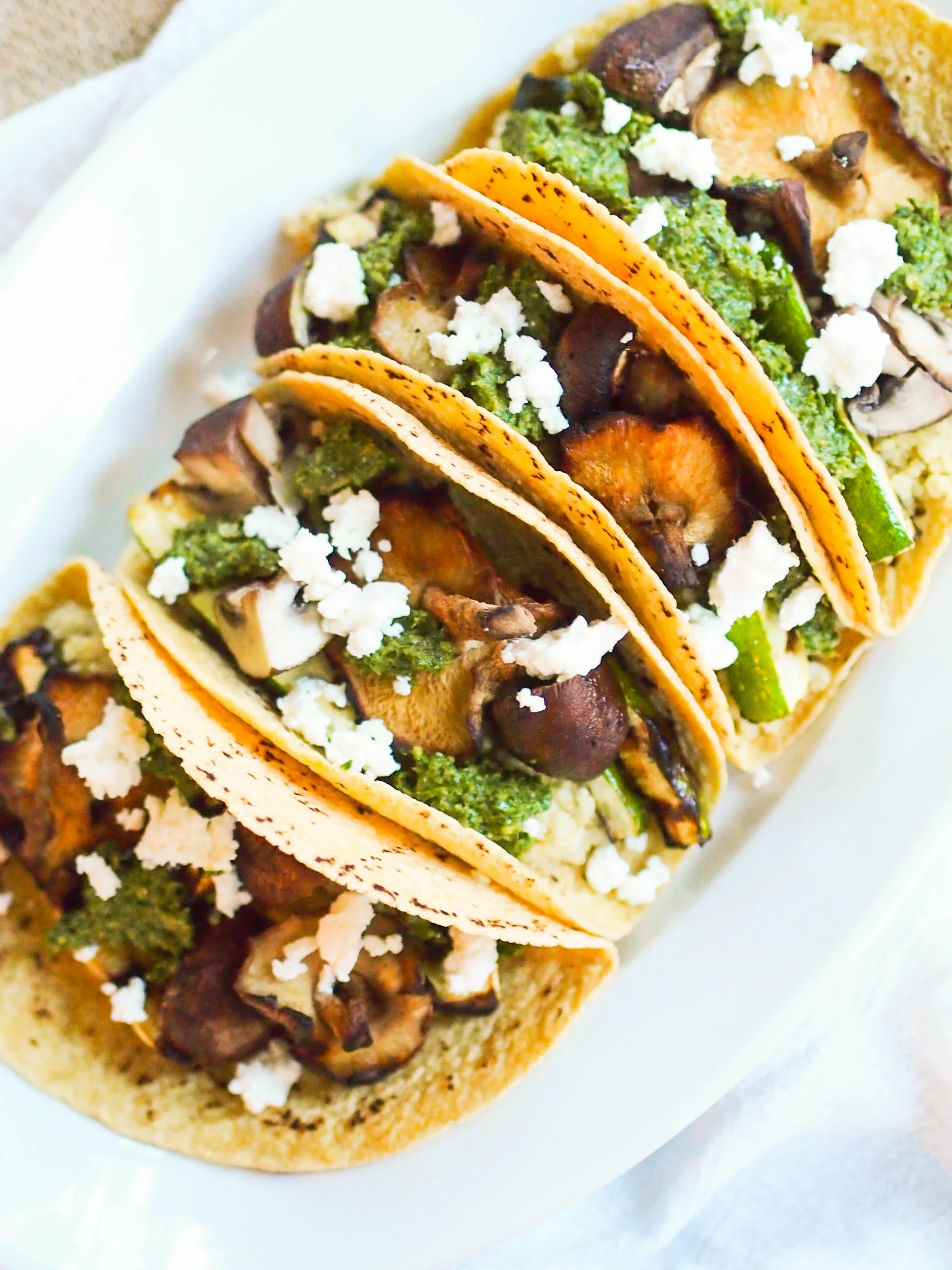 Grilled Mushroom and Zucchini Tacos with Cilantro Pesto 