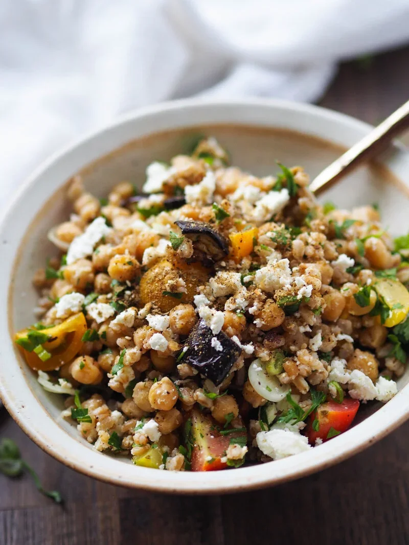 Middle Eastern Eggplant and Wheat Berry Salad 