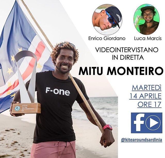 Ancora poche ore di attesa ALLE 17 sulla pagina Facebook @kitearoundsardinia @kitejordan e @lucamarcis 🇮🇹videointervistano in diretta MITU MONTEIRO 🇨🇻... preparate delle domande! #kiteboardingzone #kiteboarding #kitesurfing