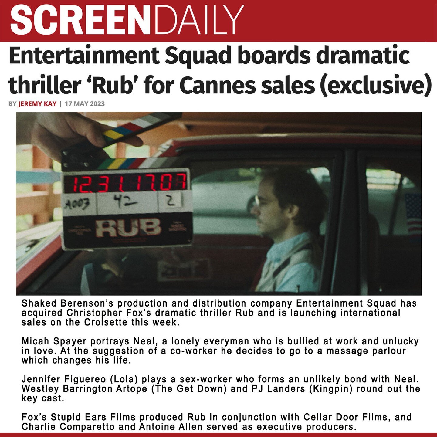 RUB, which filmed mostly in Putnam County from May to July of 2021, has secured distribution for a late summer release and is currently at Cannes for international sales.

For details, visit www.tinyurl.com/screendailyrub

@cfoxv1027 @screendaily @pu