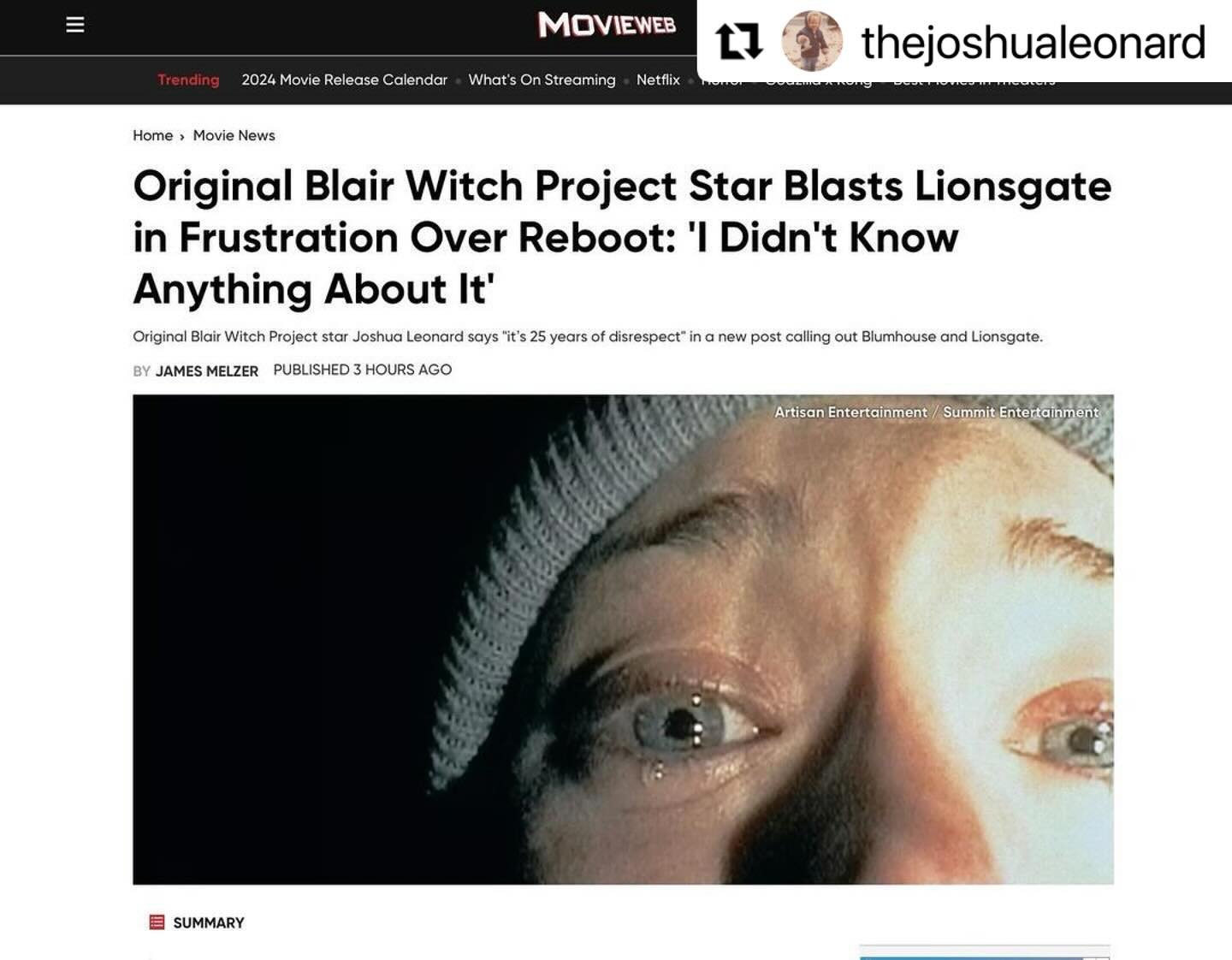 #Reposting info below regarding systemic disrespect concerning revival of The Blair With Project, which starred two actors with Hudson Valley connections, as well as other local connections.

Below is from @thejoshualeonard 
・・・
Please continue to re