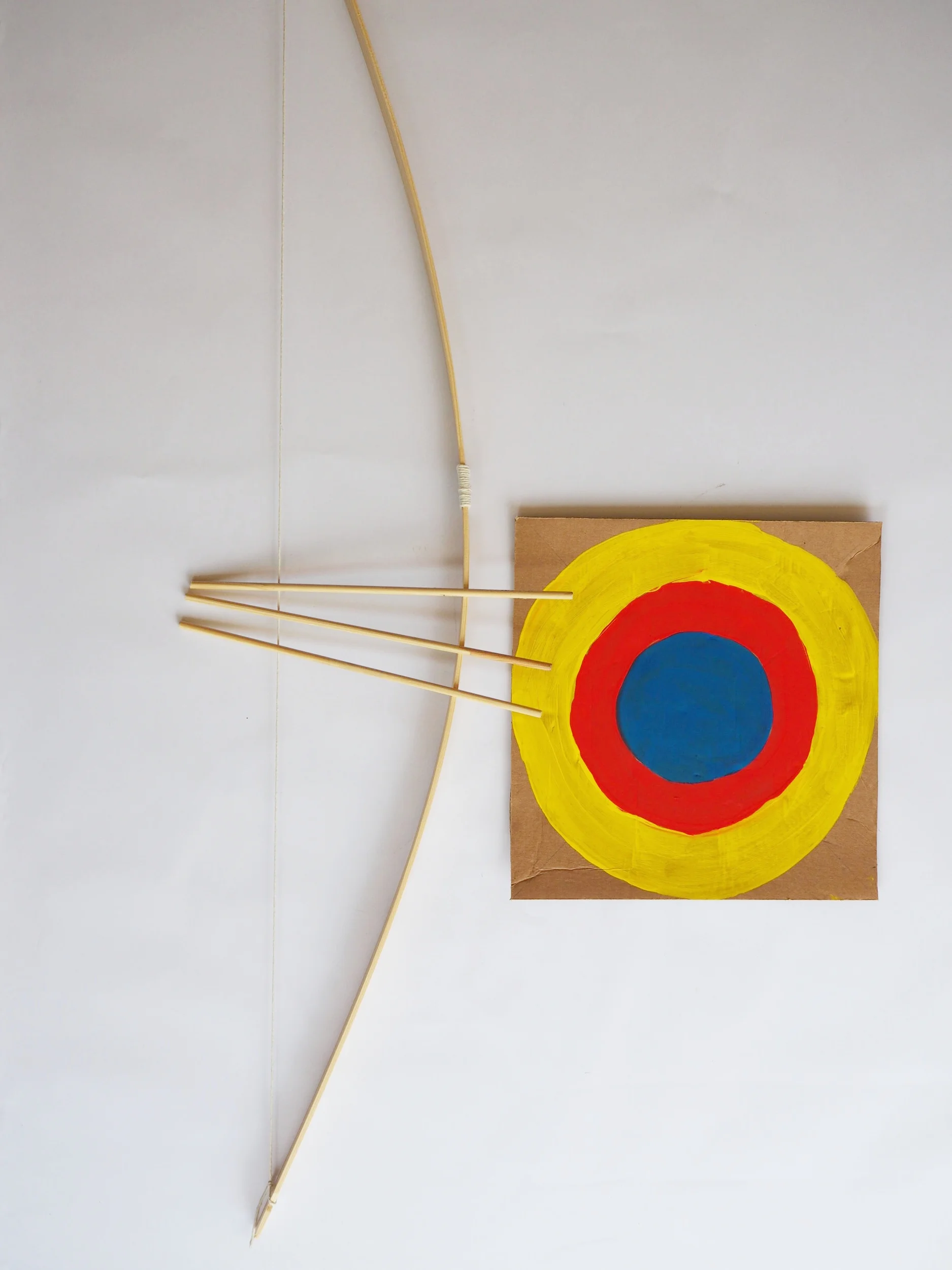  You have now completed your bow and arrow with target. You can prop up your target on a chair or stick it to a wall indoors or outside. Enjoy! 