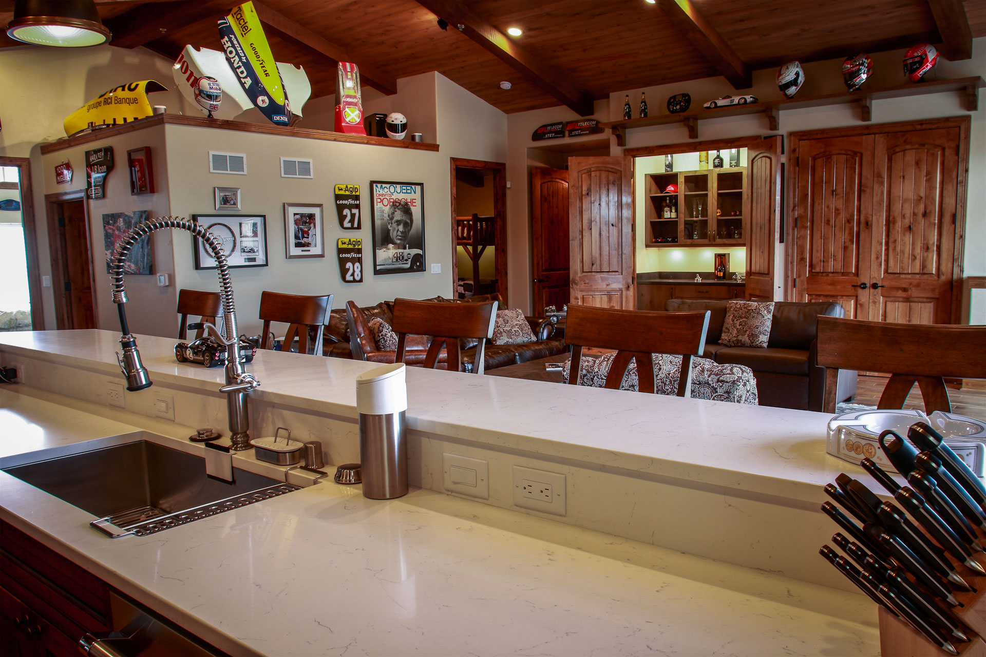 Ample bar, living, and dining seating in this spacious villa.