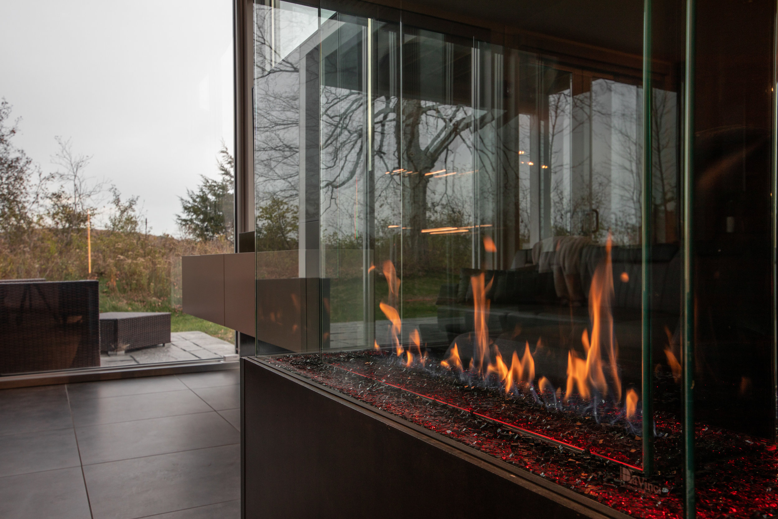 Monte Carlo features a custom, three-sided, fireplace for those relaxing nights in.