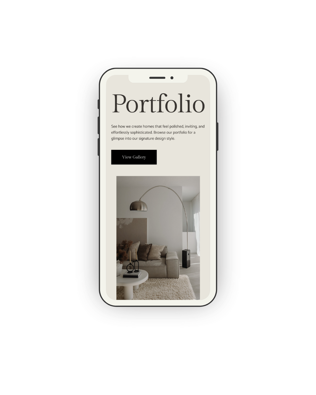mobile phone with a portfolio website on the screen