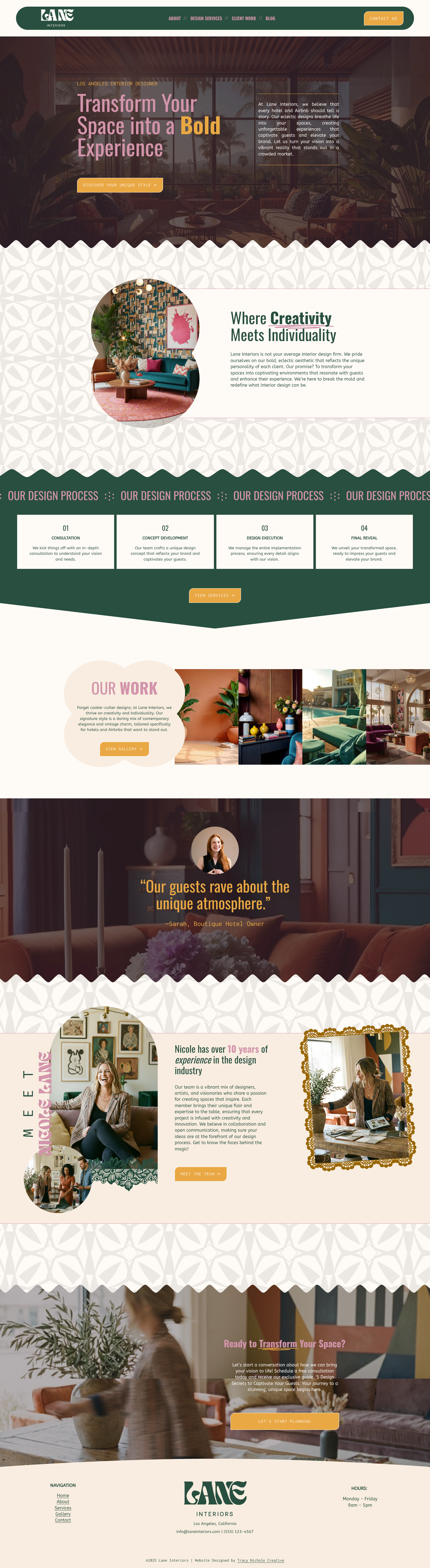screenshot of interior designer website homepage