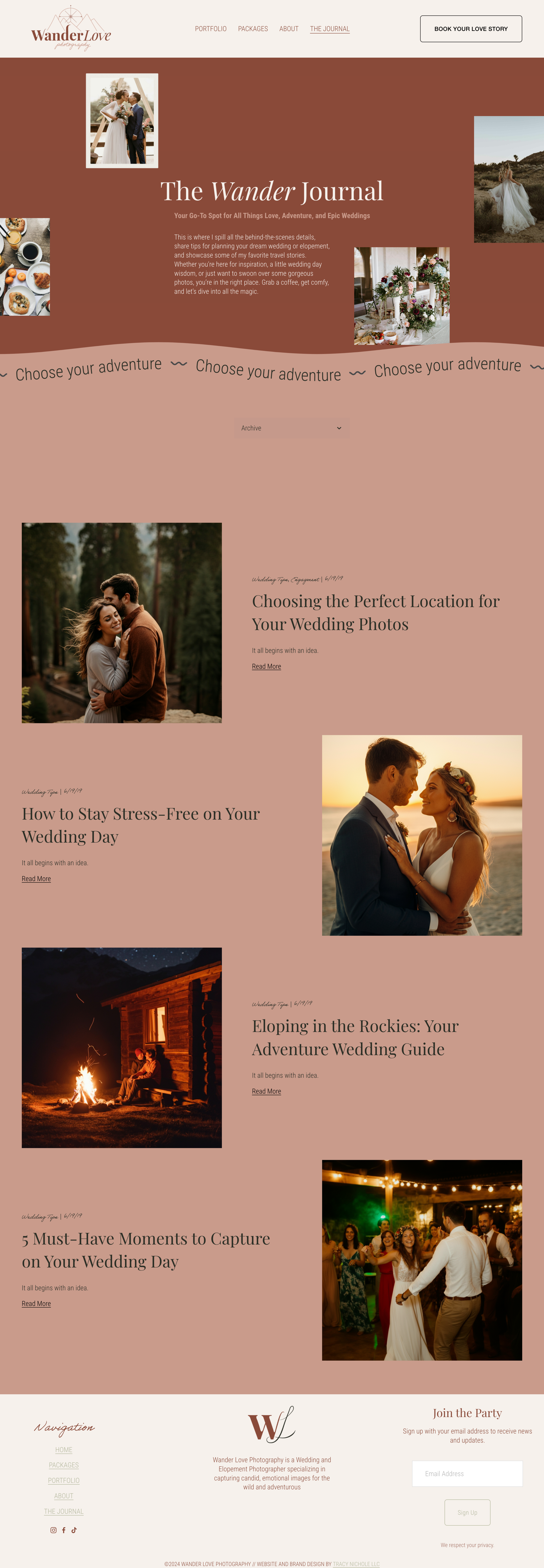 blog page on a wedding photographer's website