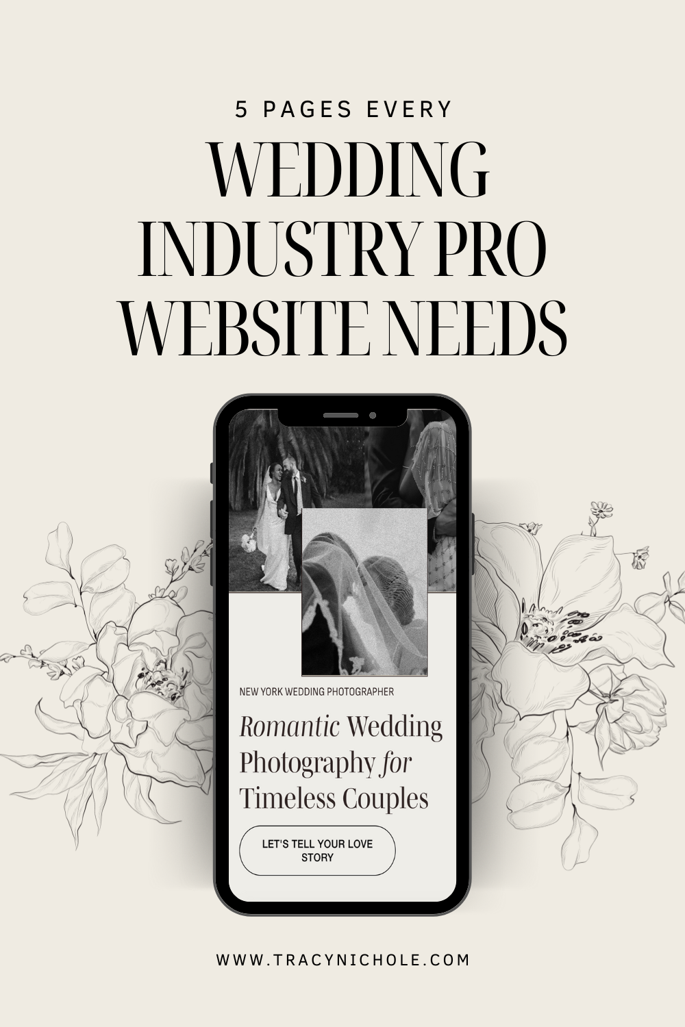 cell phone showcasing a screenshot of a wedding photographer's website