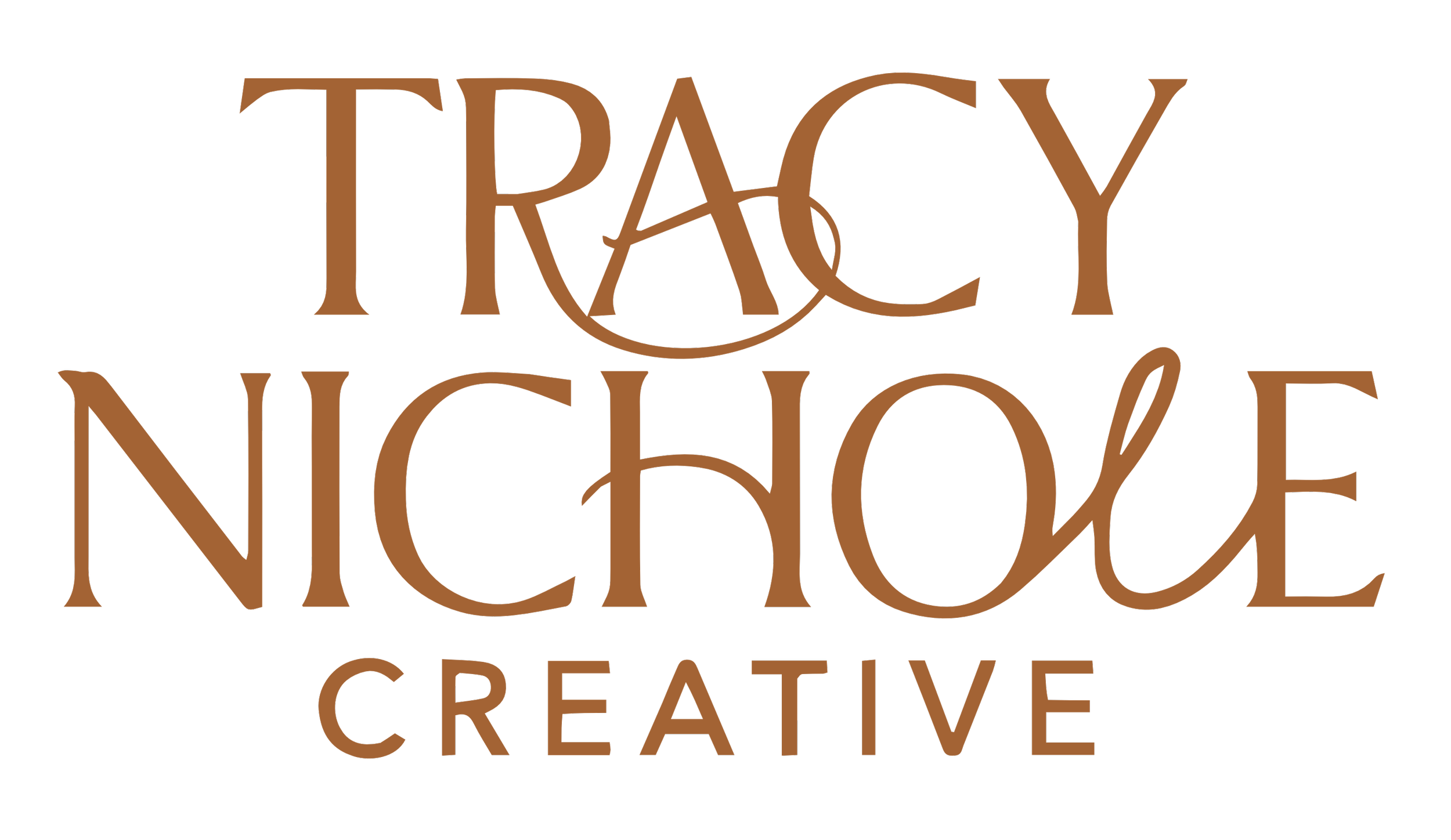 The text 'Tracy Nichole Creative' in stylized brown font on a black background.