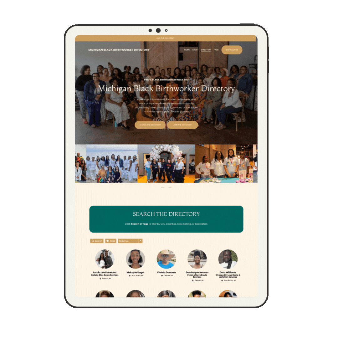 tablet with a scrolling website directory