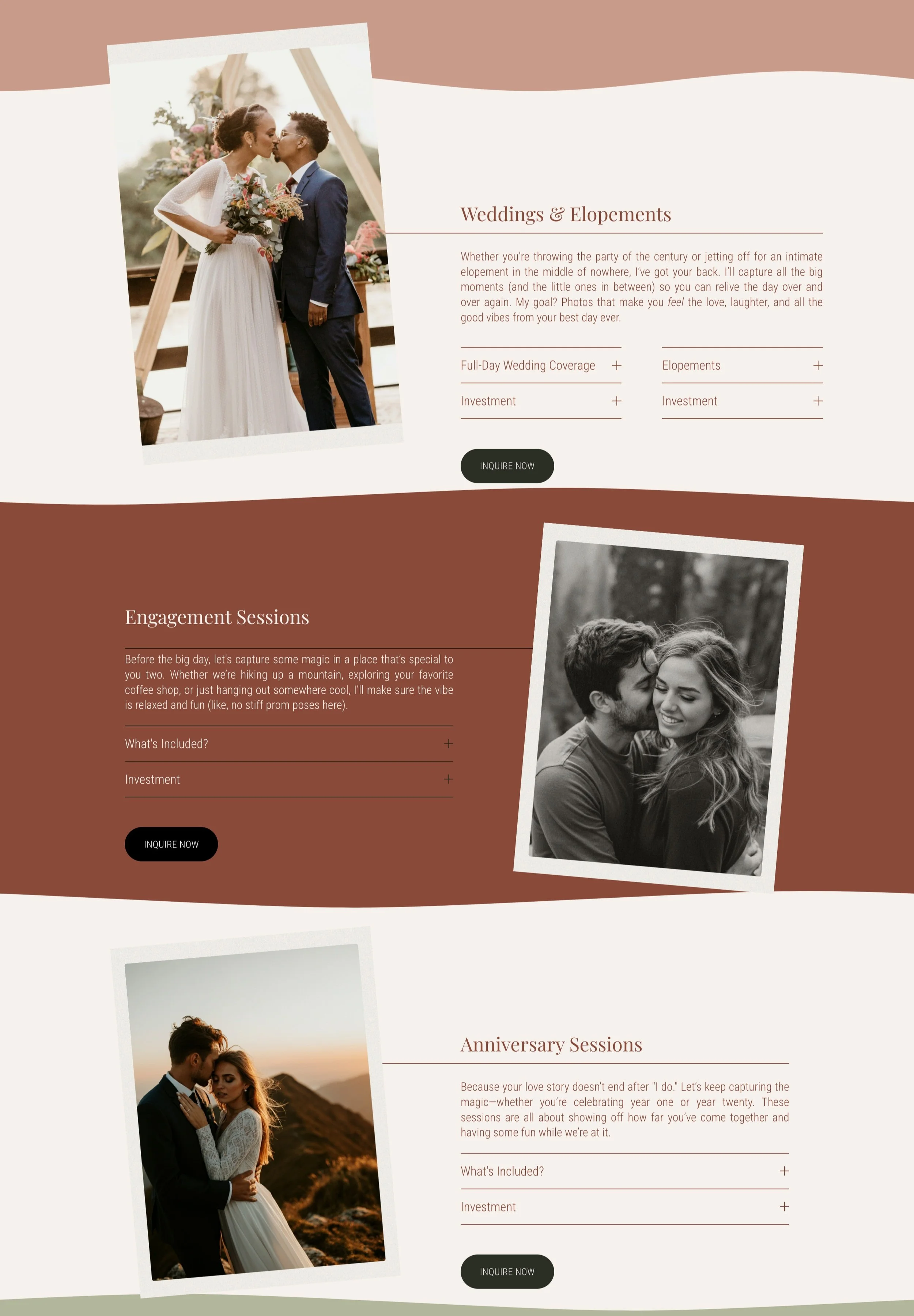 boho wedding photographer's website design