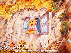 winnie the pooh throwing fall leaves from his window