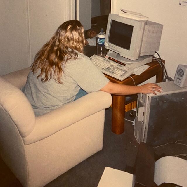 My early working from home days....back when I was using dial up internet to chat chat chat room it up. 😂 and yes I was blonde. #workfromhome #retrotech