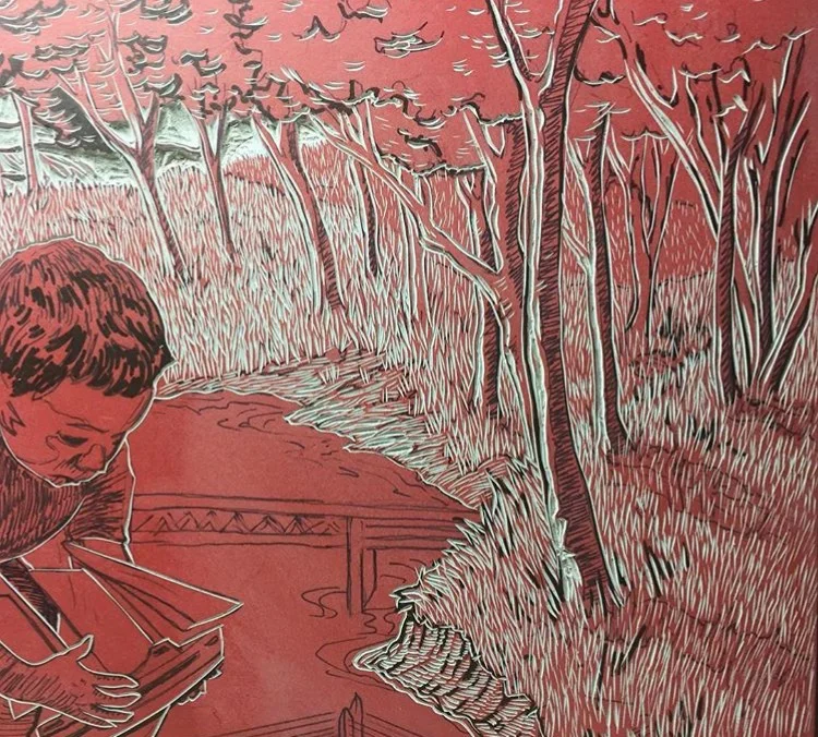 cutting away more of an area will create lightness in the print. This is where the red ink wiped onto the block is useful in determining if you have achieved your desired effect. you can always remove more, but replacing is very difficult.