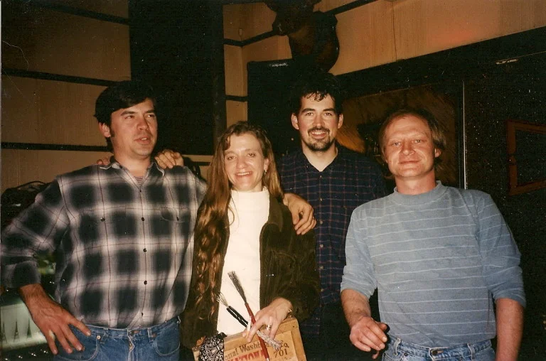 from left: Charles “King” Arthur, washboard gal, Slaid Cleaves, Paul