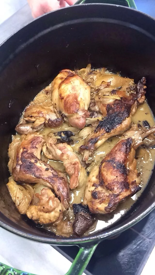 rabbit in a mustard cream sauce reduction