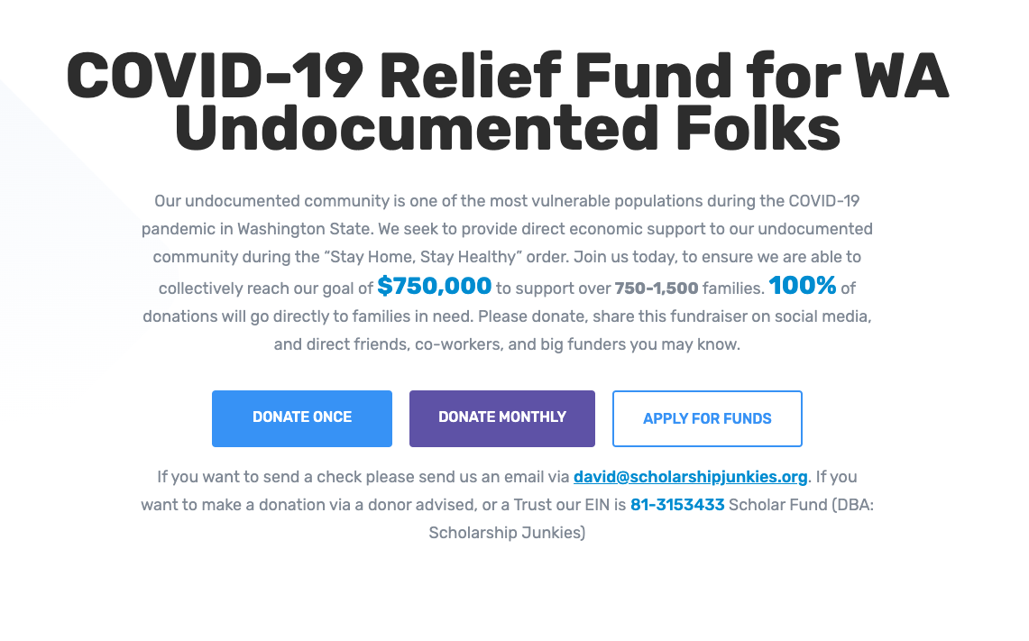COVID-19 Relief Fund for WA Undocumented Folks
