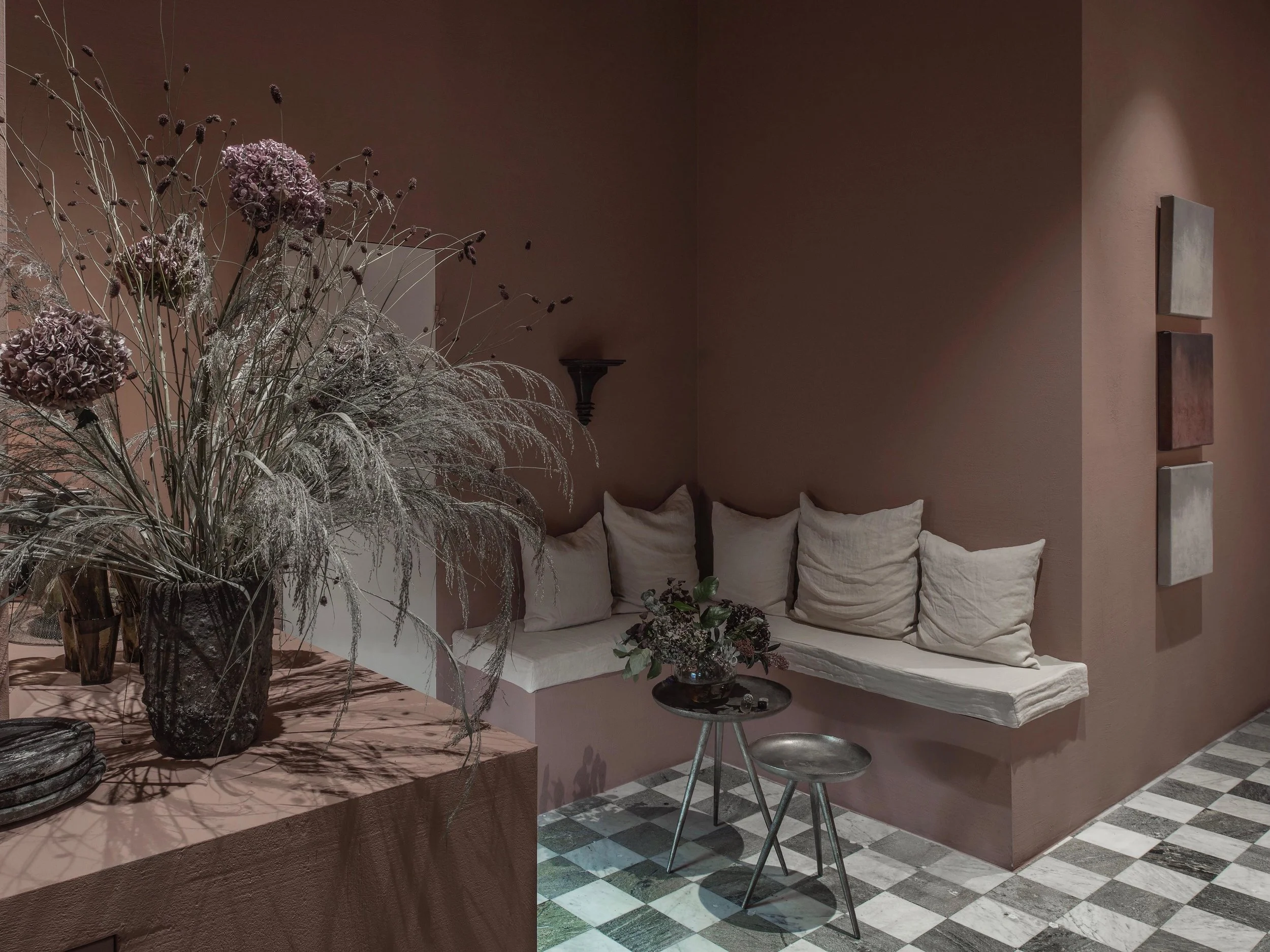 Clean no. 1 in three colours: Nougat, Burgundy and clay. Hanging in Doctor K in Sweden. (Interior design by Perspective Studio, Photography by Andy Liffner)