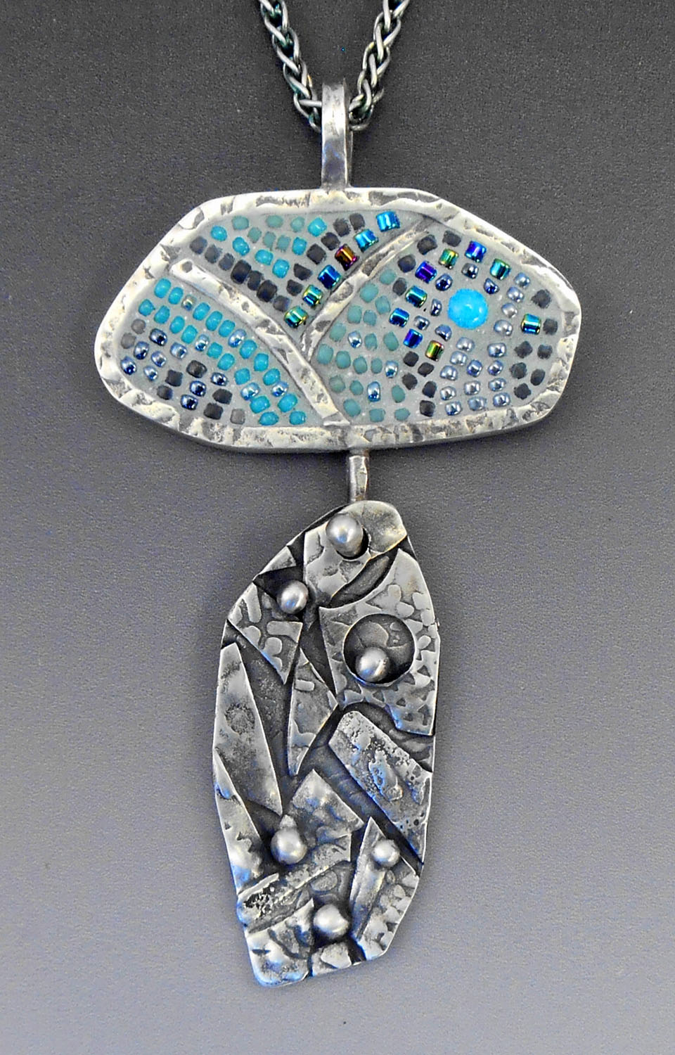 Micro Mosaic and Silver Pendant